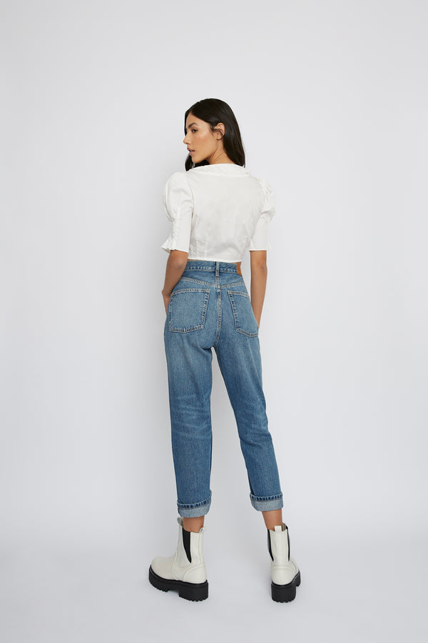 Glamorous Off-White Button-Down Crop-Top