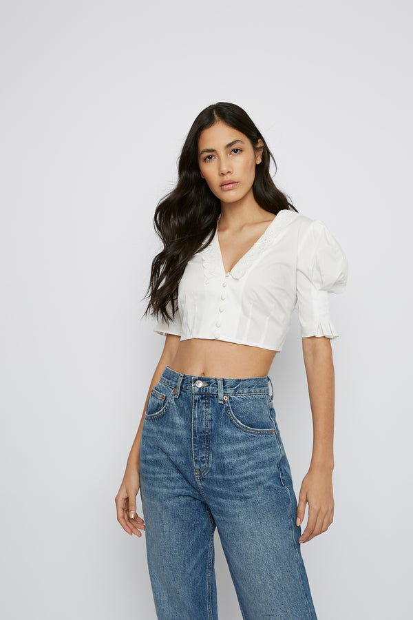 Glamorous Off-White Button-Down Crop-Top