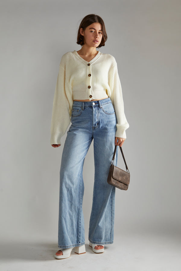 Glamorous Off White Button Front Cropped Cardigan