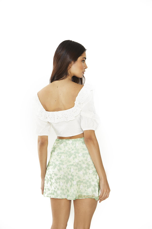 Glamorous Off-White Lace Frill Crop-Tops