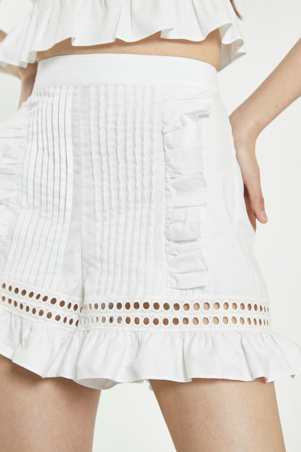 Glamorous Off White Lace-Trim Frill Shorts