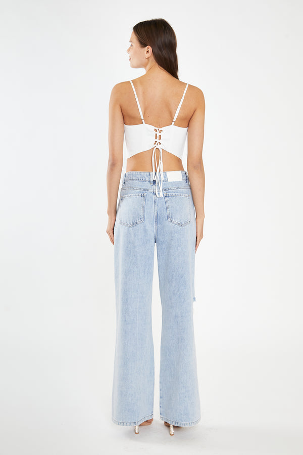 Glamorous Off White Lace-Up Back Crop-Top