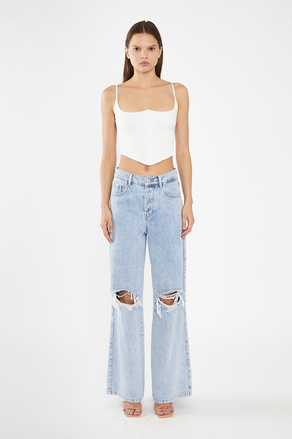 glamorous Off White Lace-Up Back Crop-Top