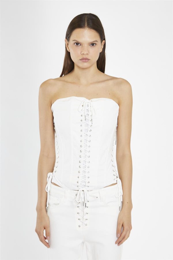 Glamorous Off-White Lace-Up Corset-Top