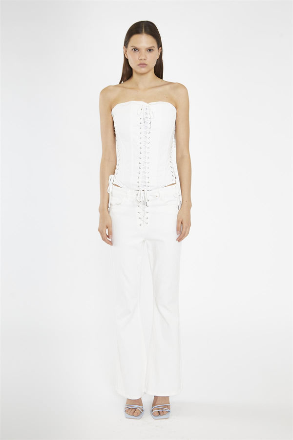 glamorous Off-White Lace-Up Corset-Top