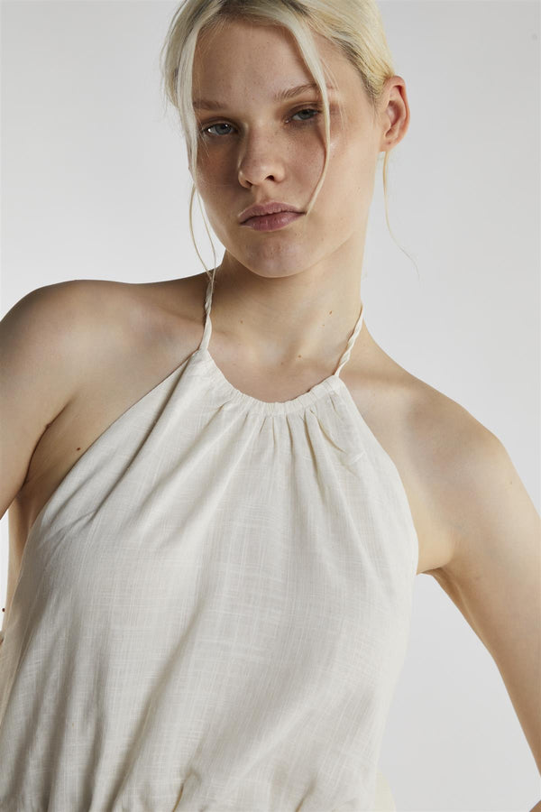 Glamorous Off White Linen Halter-Neck Mini-Dress