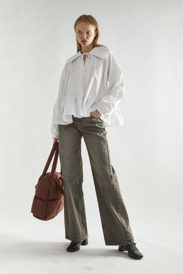 glamorous Off-White Oversized-Collar Blouse