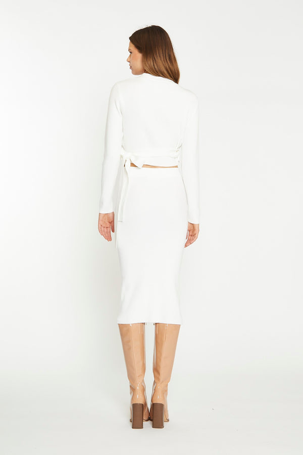 Glamorous Off White Rib Knit Midi-Skirt