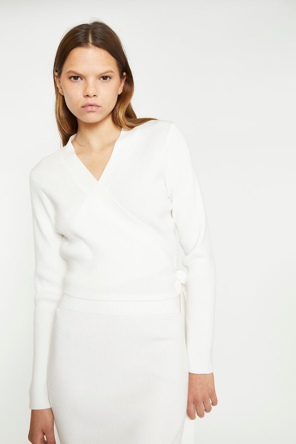 Glamorous Off White Rib Knit Midi-Skirt