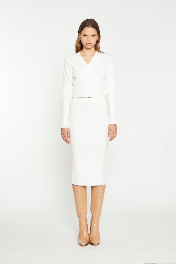 glamorous Off White Rib Knit Midi-Skirt