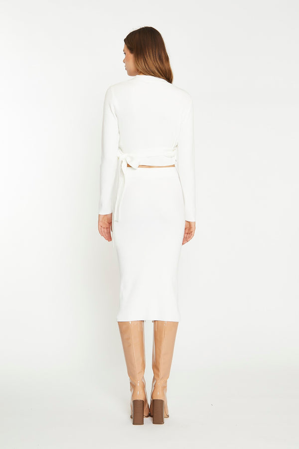 Glamorous Off White Rib Knit Wrap-Top