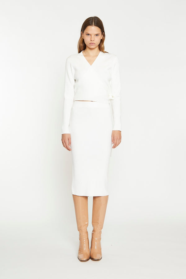 glamorous Off White Rib Knit Wrap-Top