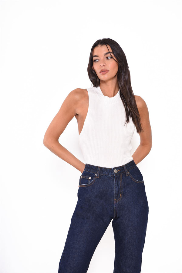 Glamorous Off White Ribbed Top