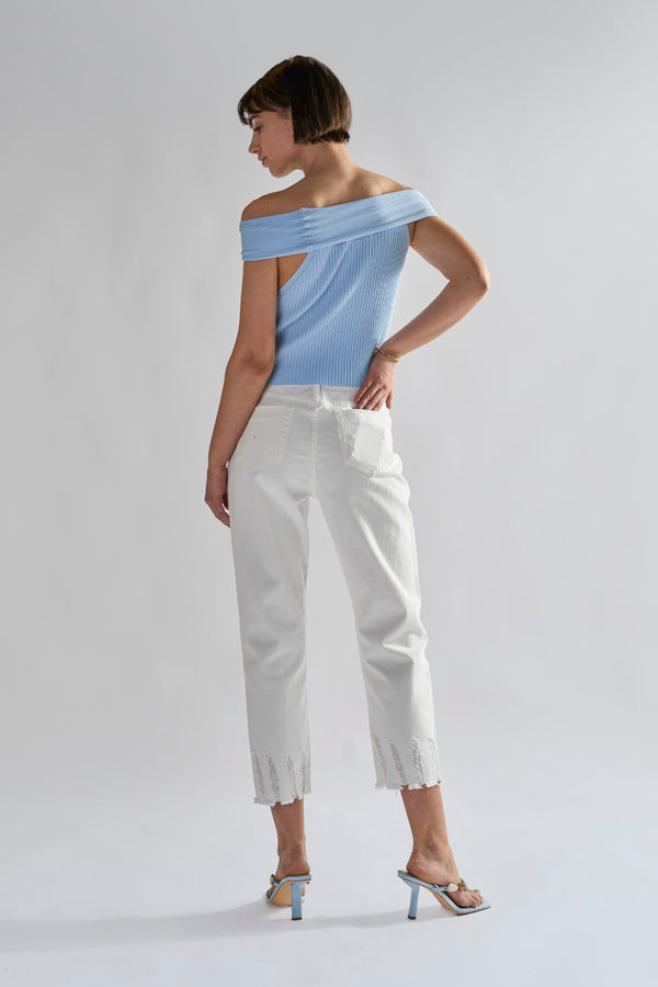 Glamorous Off-White Ripped Cropped-Jeans