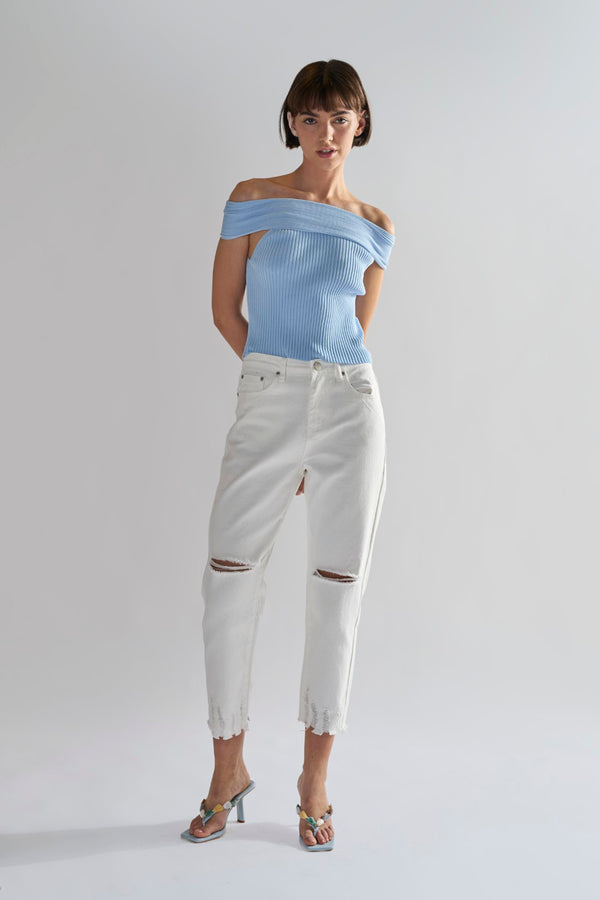 Glamorous Off-White Ripped Cropped-Jeans