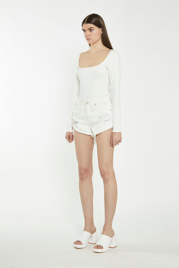 Glamorous Off White Ripped Denim Shorts