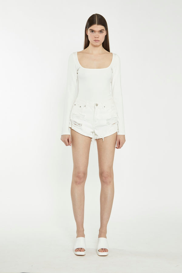 glamorous Off White Ripped Denim Shorts
