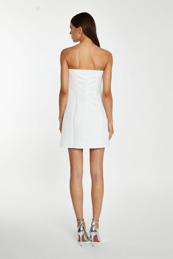 Glamorous Off-White Satin Strapless Bow Mini-Dress