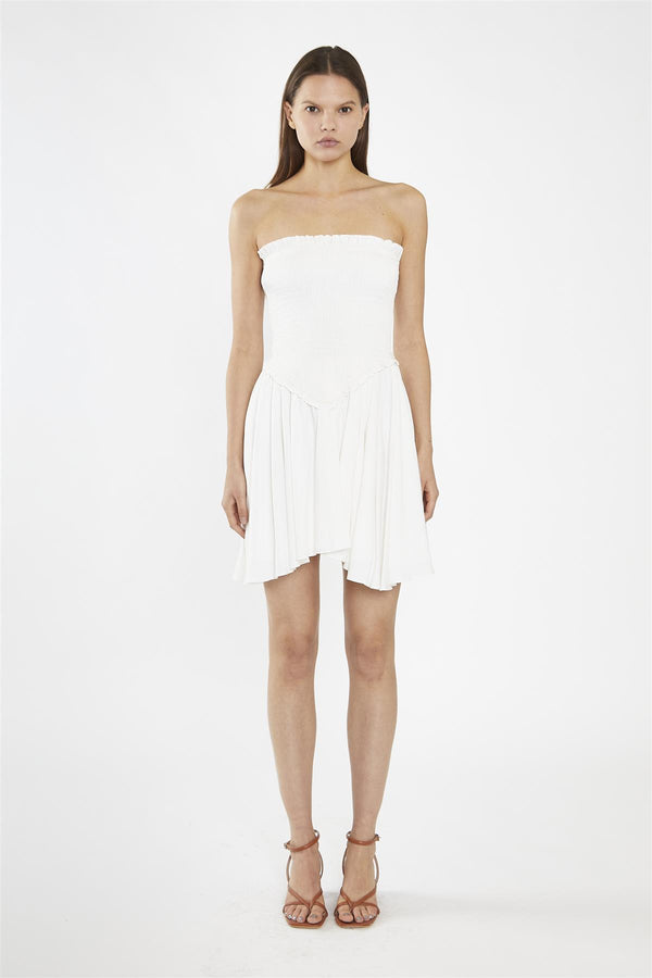 glamorous Off-White Smocked Mini-Dress
