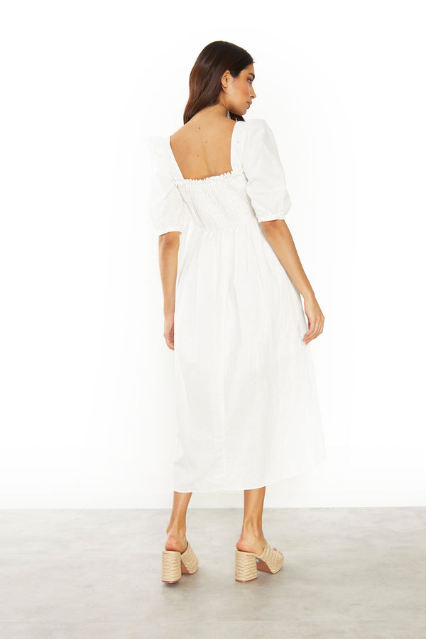 Glamorous Glamorous Off White Square Neck Short Sleeve Midi Dress