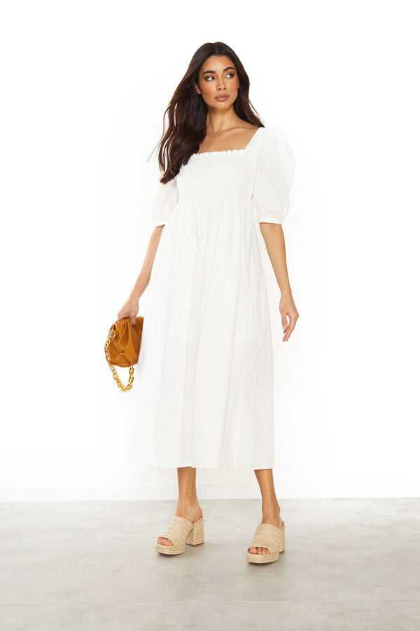 Glamorous Glamorous Off White Square Neck Short Sleeve Midi Dress
