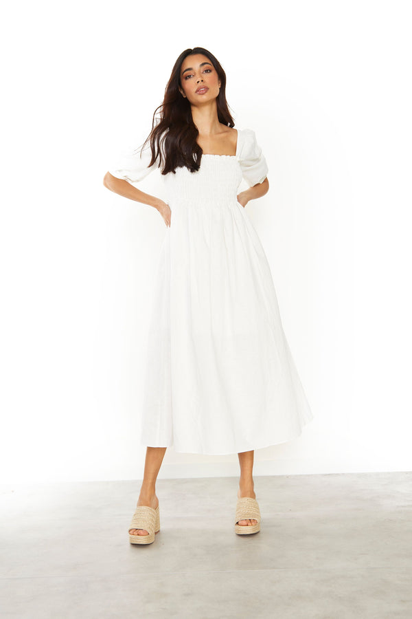 glamorous Glamorous Off White Square Neck Short Sleeve Midi Dress