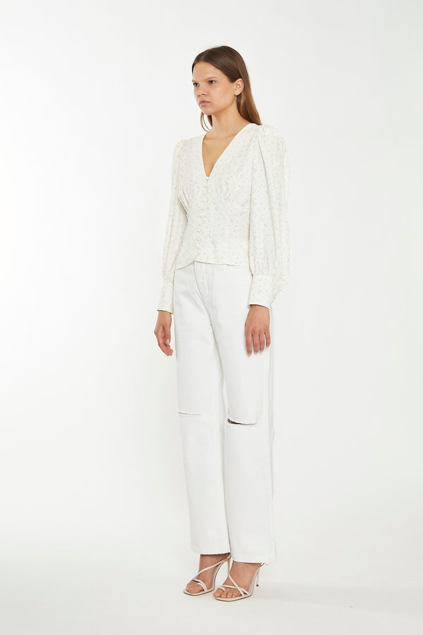 Glamorous Off White Straight-Leg Ripped Jeans