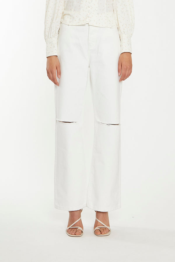 Glamorous Off White Straight-Leg Ripped Jeans