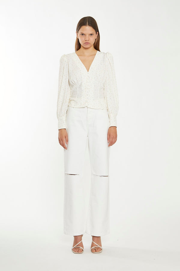 glamorous Off White Straight-Leg Ripped Jeans