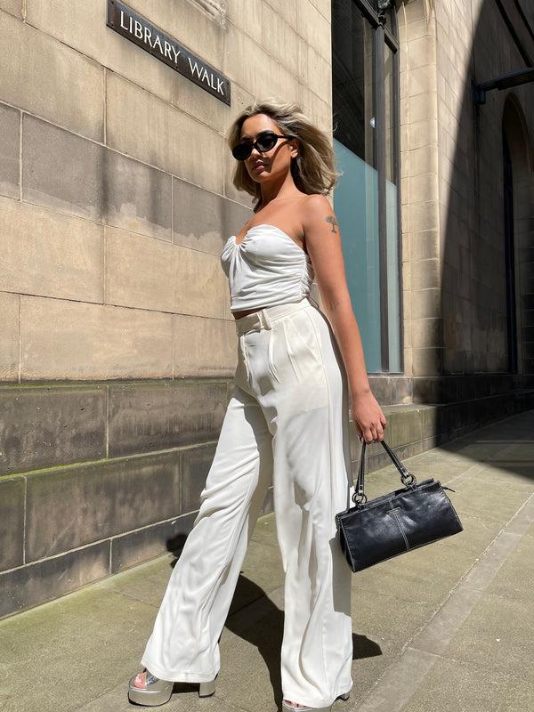 Glamorous Off White Strapless Ruched Top