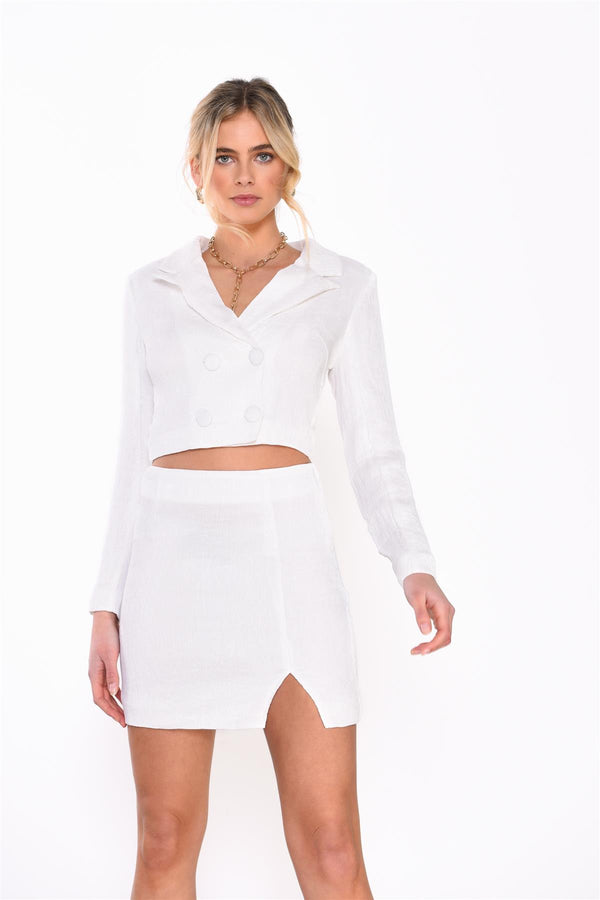 Glamorous Off White Textured Split Mini-Skirt