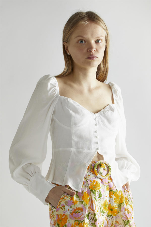 Glamorous Off White V-Neck Long-Sleeve Top