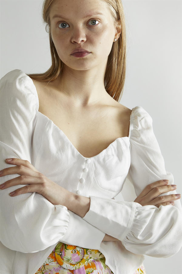 Glamorous Off White V-Neck Long-Sleeve Top