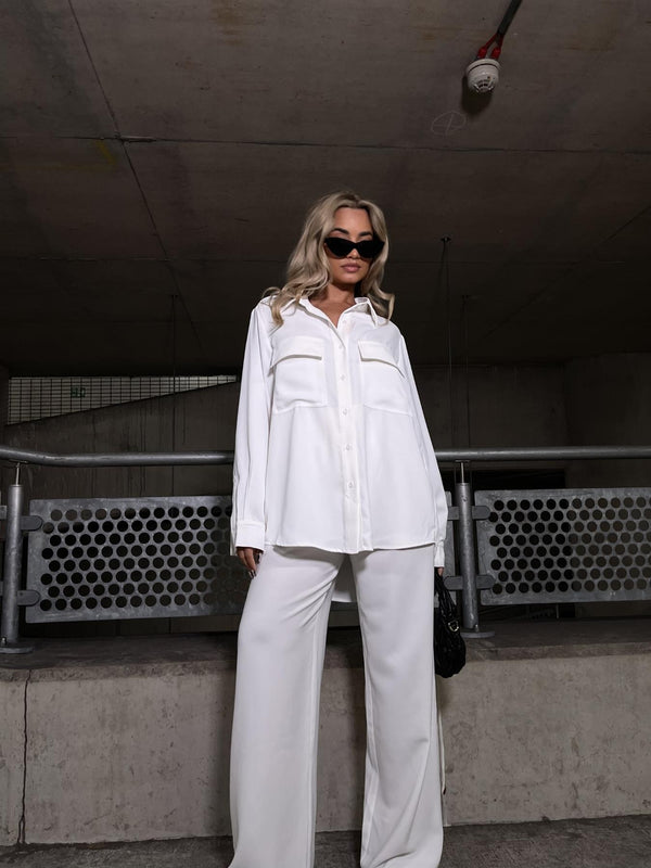 Glamorous Off White Wide Leg High Waisted-Trousers