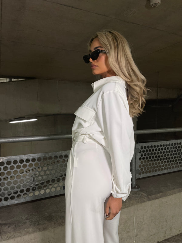 Glamorous Off White Wide Leg High Waisted-Trousers