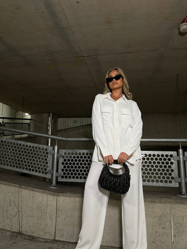Glamorous Off White Wide Leg High Waisted-Trousers