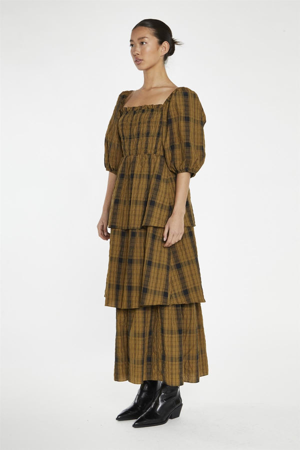Glamorous Olive-Check Tiered Maxi-Dress