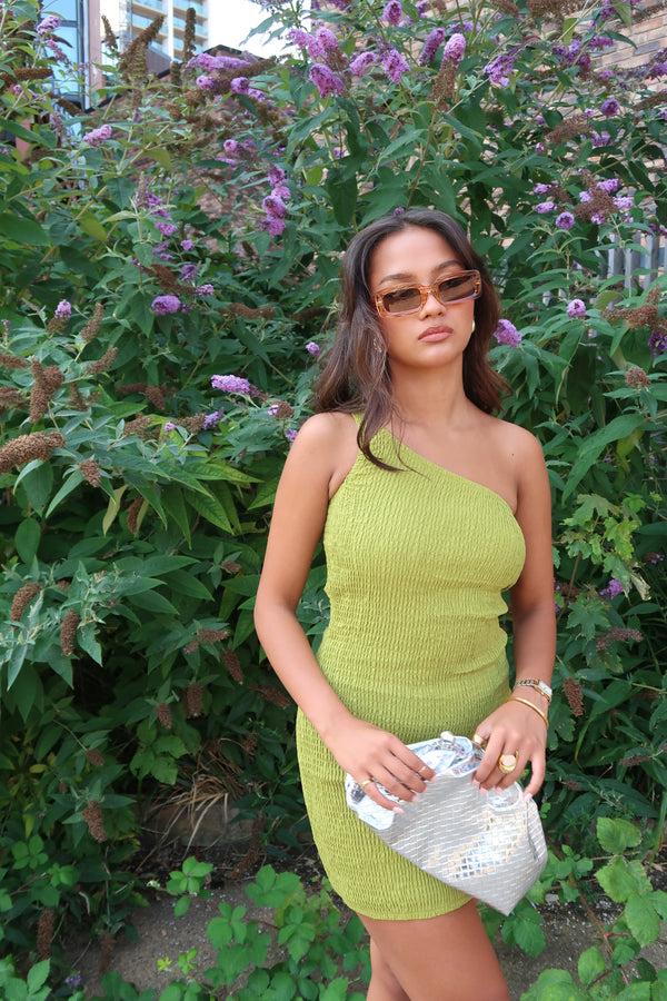 Glamorous Olive-Green Asymmetric Mini-Dress