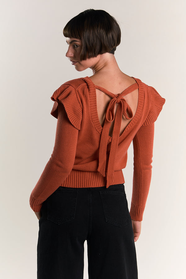 Glamorous Glamorous Orange Rust Ruffle Long Sleeve Jumper