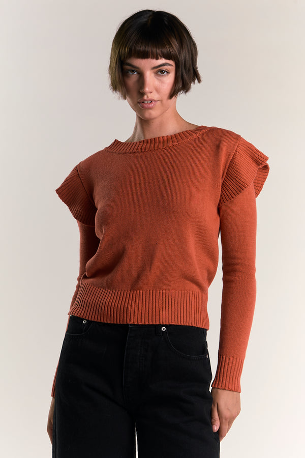 Glamorous Glamorous Orange Rust Ruffle Long Sleeve Jumper