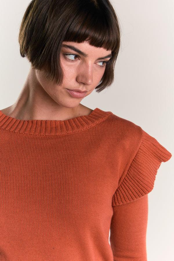 Glamorous Glamorous Orange Rust Ruffle Long Sleeve Jumper