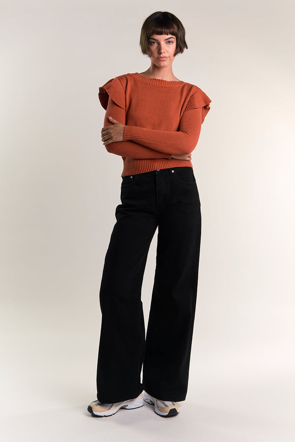 glamorous Glamorous Orange Rust Ruffle Long Sleeve Jumper