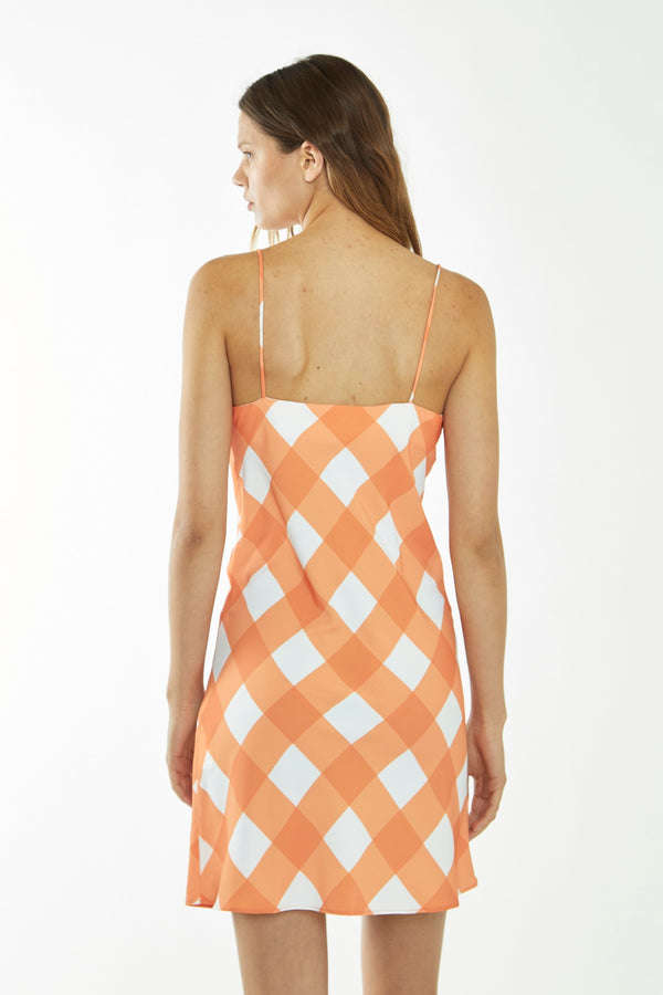 Glamorous Orange-White Gingham Bias Cut Mini-Dress