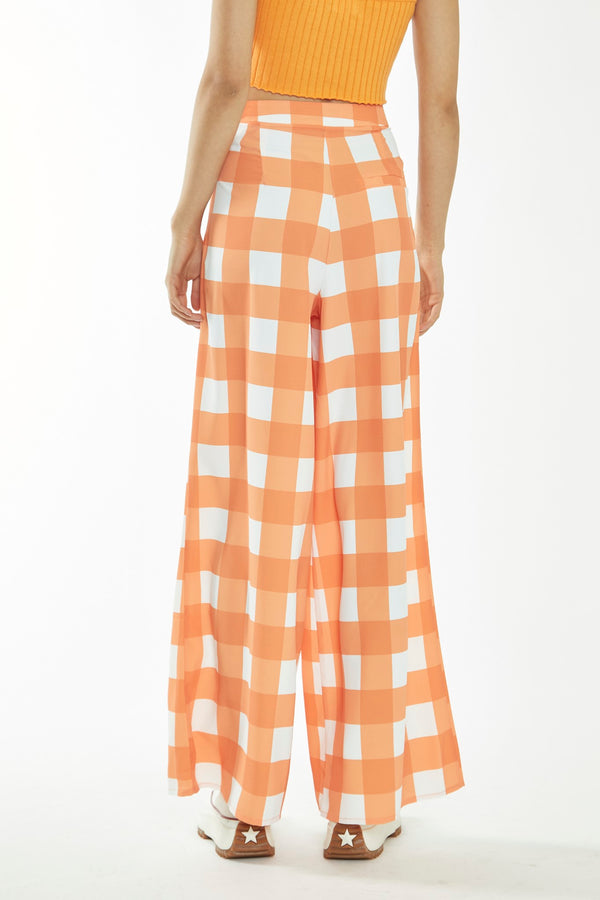 Glamorous Orange-White Gingham Wide Leg Trousers