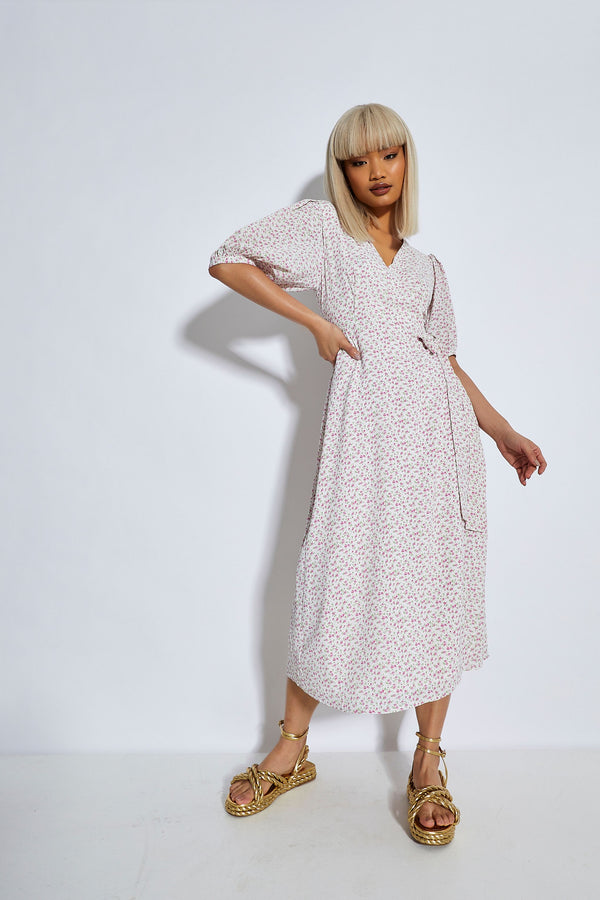 Glamorous Glamorous Orchid Multi Ditsy Tie Waist Midi Dress