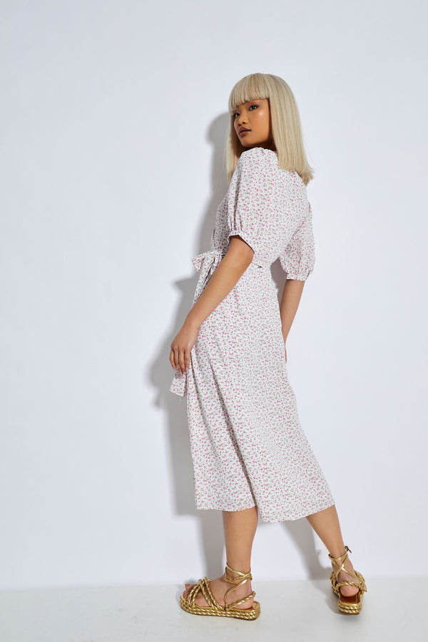 Glamorous Glamorous Orchid Multi Ditsy Tie Waist Midi Dress