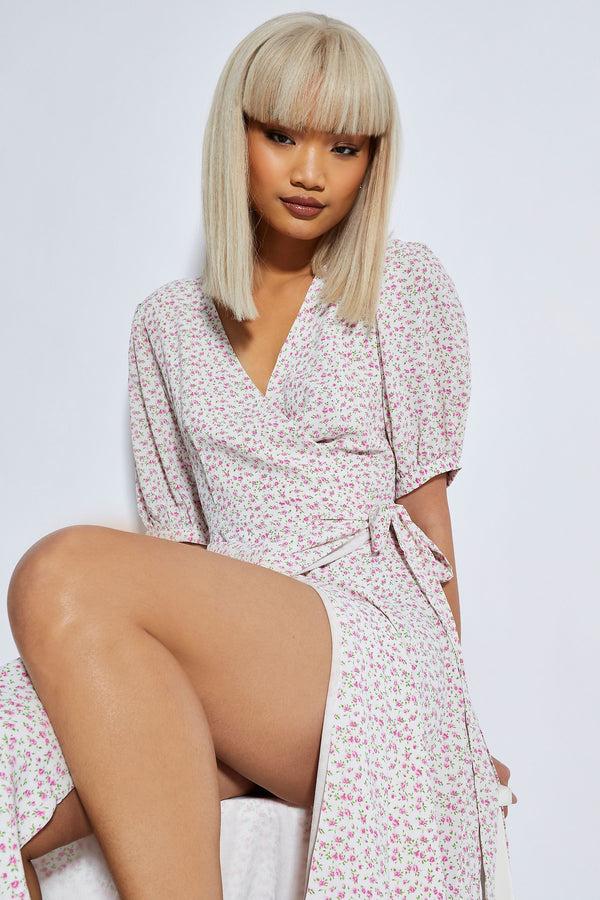 glamorous Glamorous Orchid Multi Ditsy Tie Waist Midi Dress