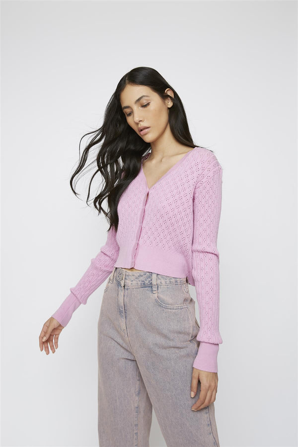 Glamorous Orchid-Pink Long-sleeve Cropped-Cardigan