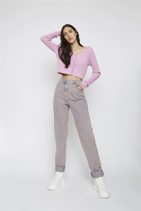 glamorous Orchid-Pink Long-sleeve Cropped-Cardigan
