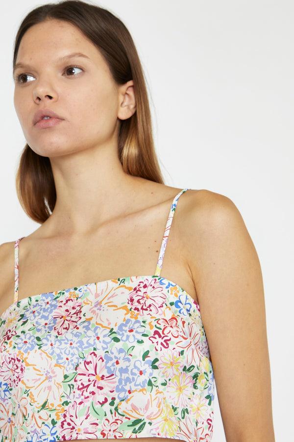 Glamorous Painted Multi-Floral Open Back Crop-Top
